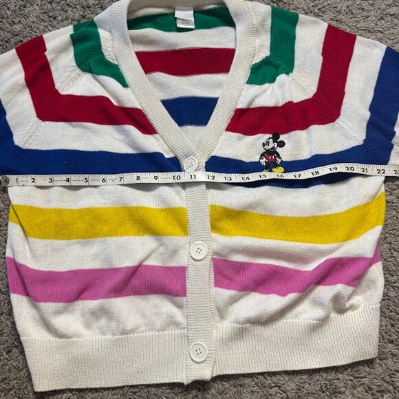 Disney 100 Mickey Mouse Striped Cardigan Sweater Retro Rainbow Multi Women's XL - Picture 2 of 4